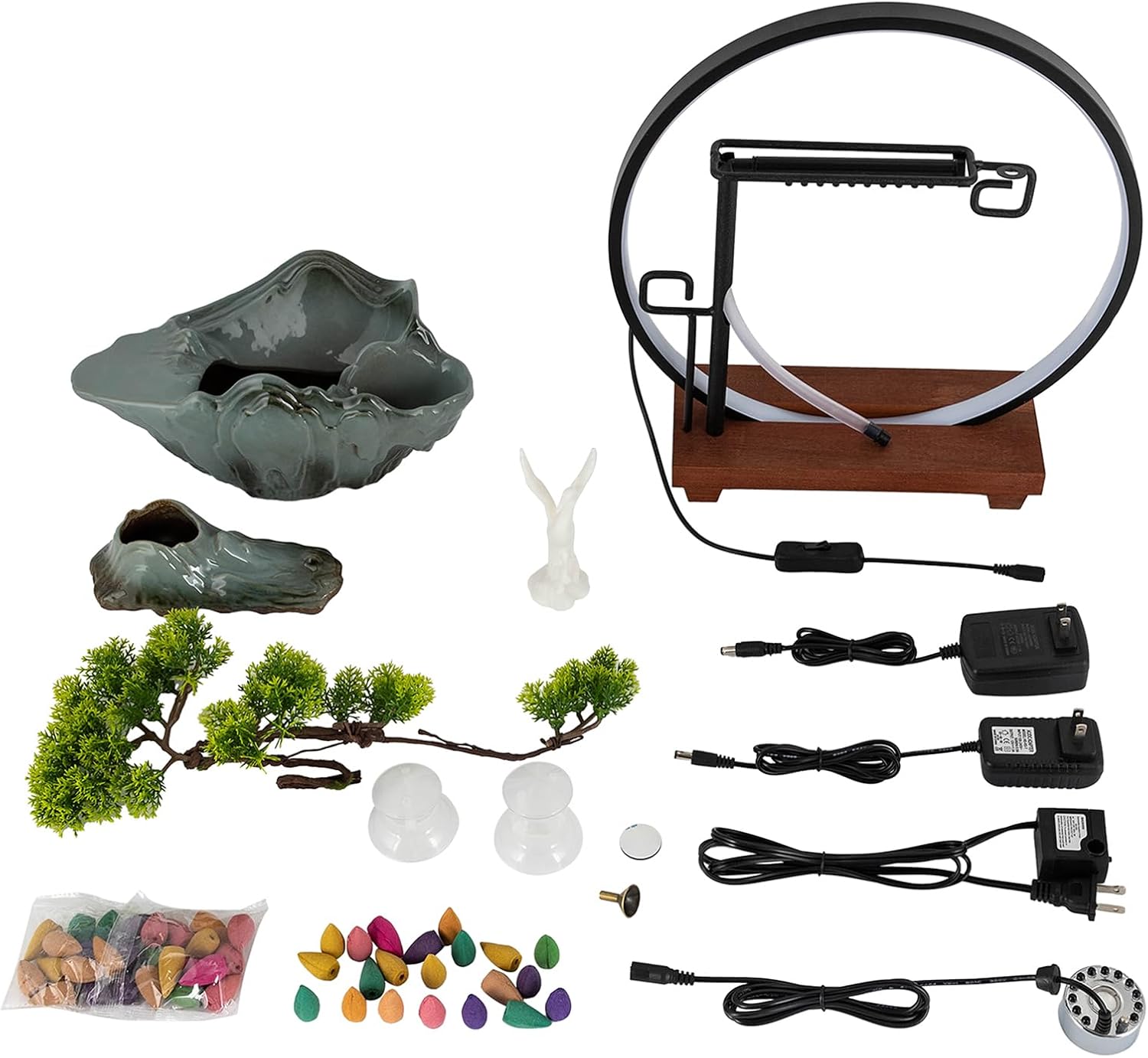 Drarint Tabletop Fountain with LED Light and Incense Burner
