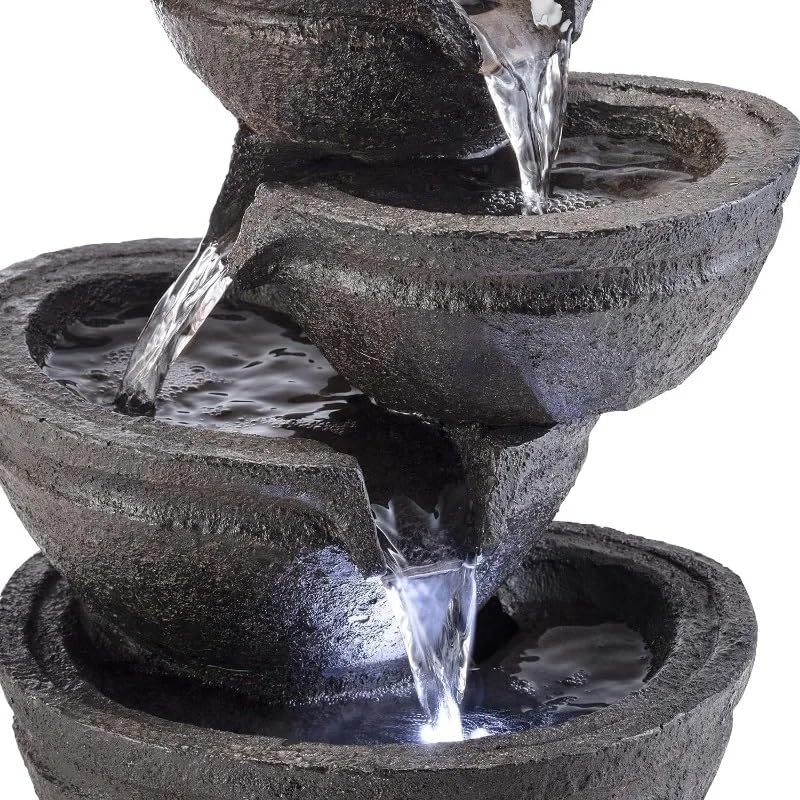 5-Tiered Stone Bowls Water Fountain with LED Lights for Table or Desk