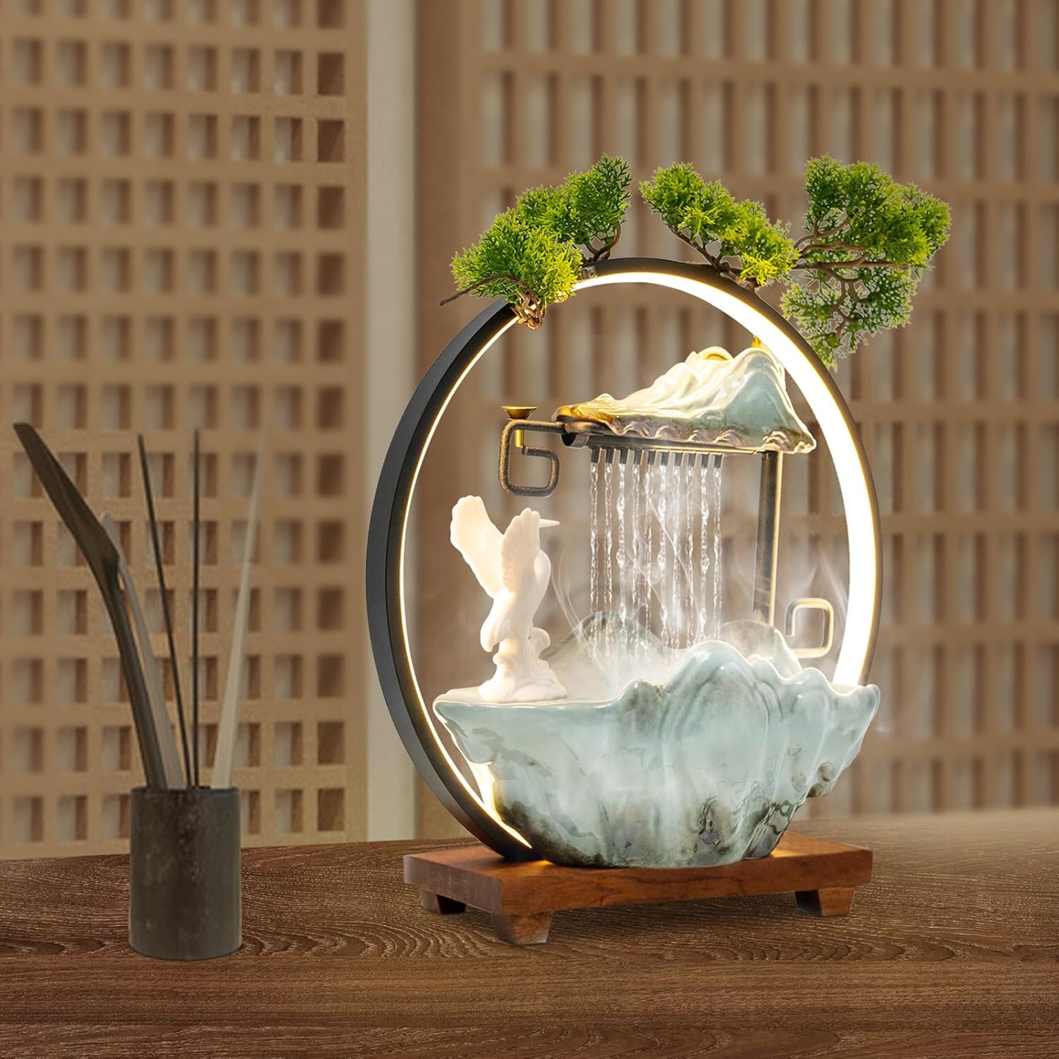 Emmliy Tabletop Water Fountain with LED Light Mist