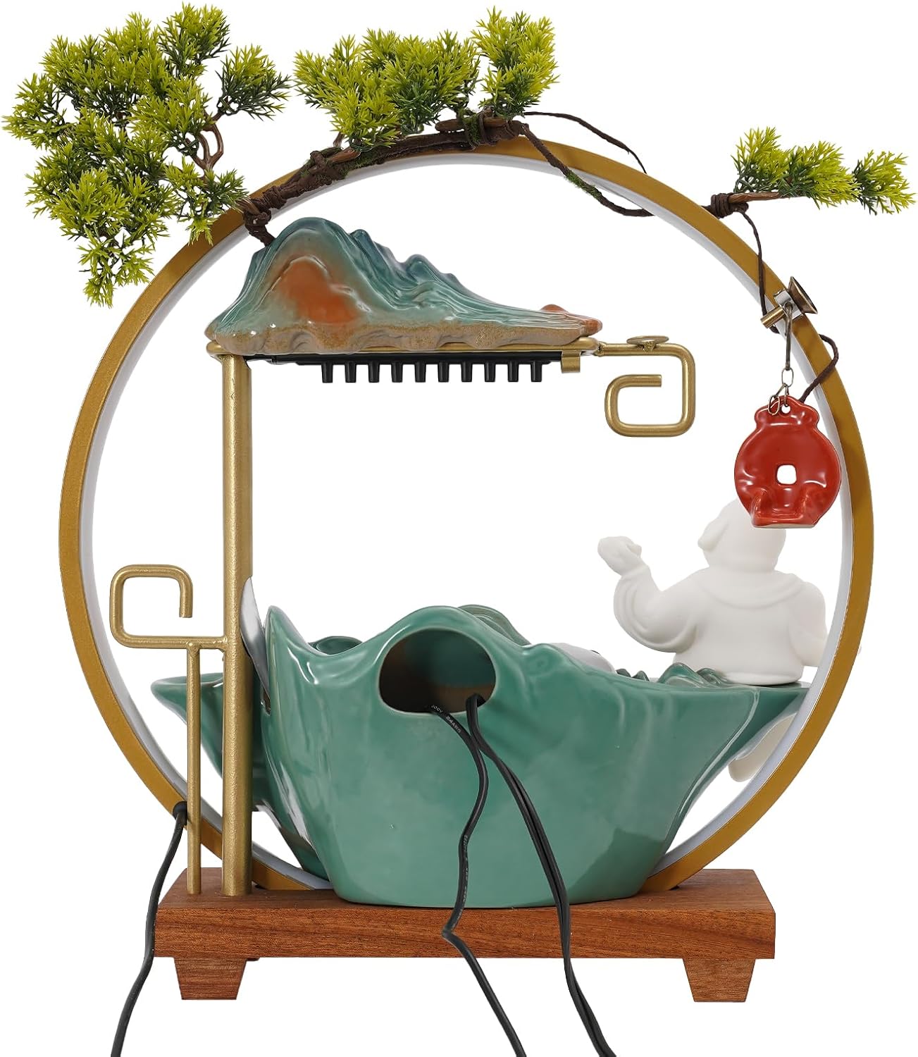 Tabletop Water Fountain with LED Light and Backflow Incense Bracket