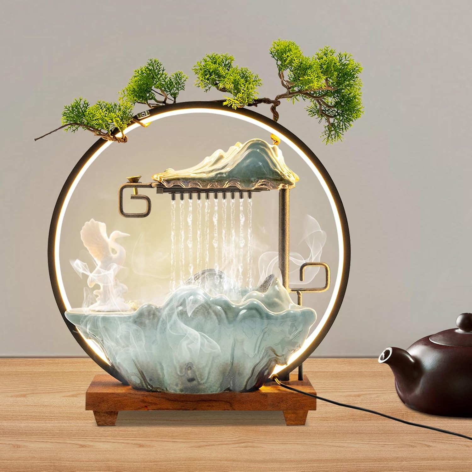 Charmy Deer Water Fountain with LED Light and Mist for Home Office Decor