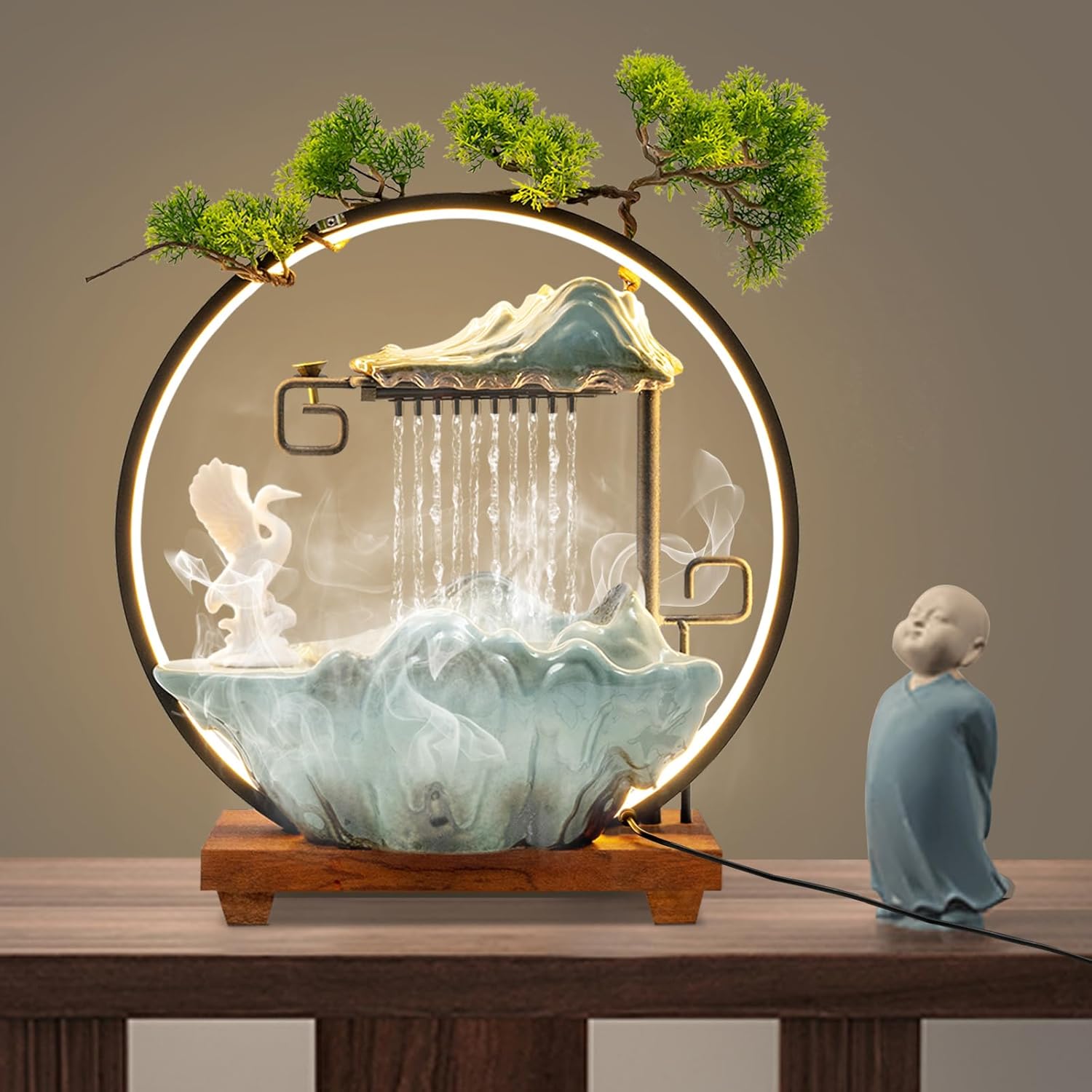 Emmliy Tabletop Water Fountain with LED Light Mist