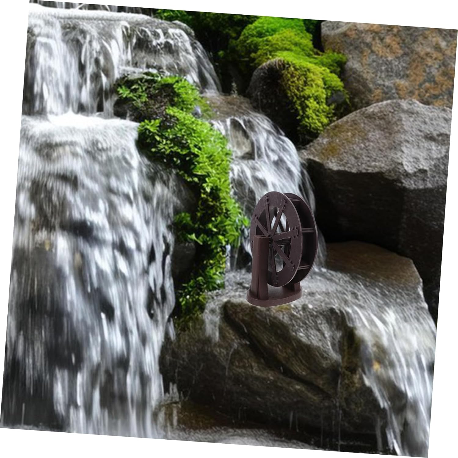 VOSAREA Micro Water Fountain Wheel with Bracket Brown Rustic Design Indoor Decor Accessory