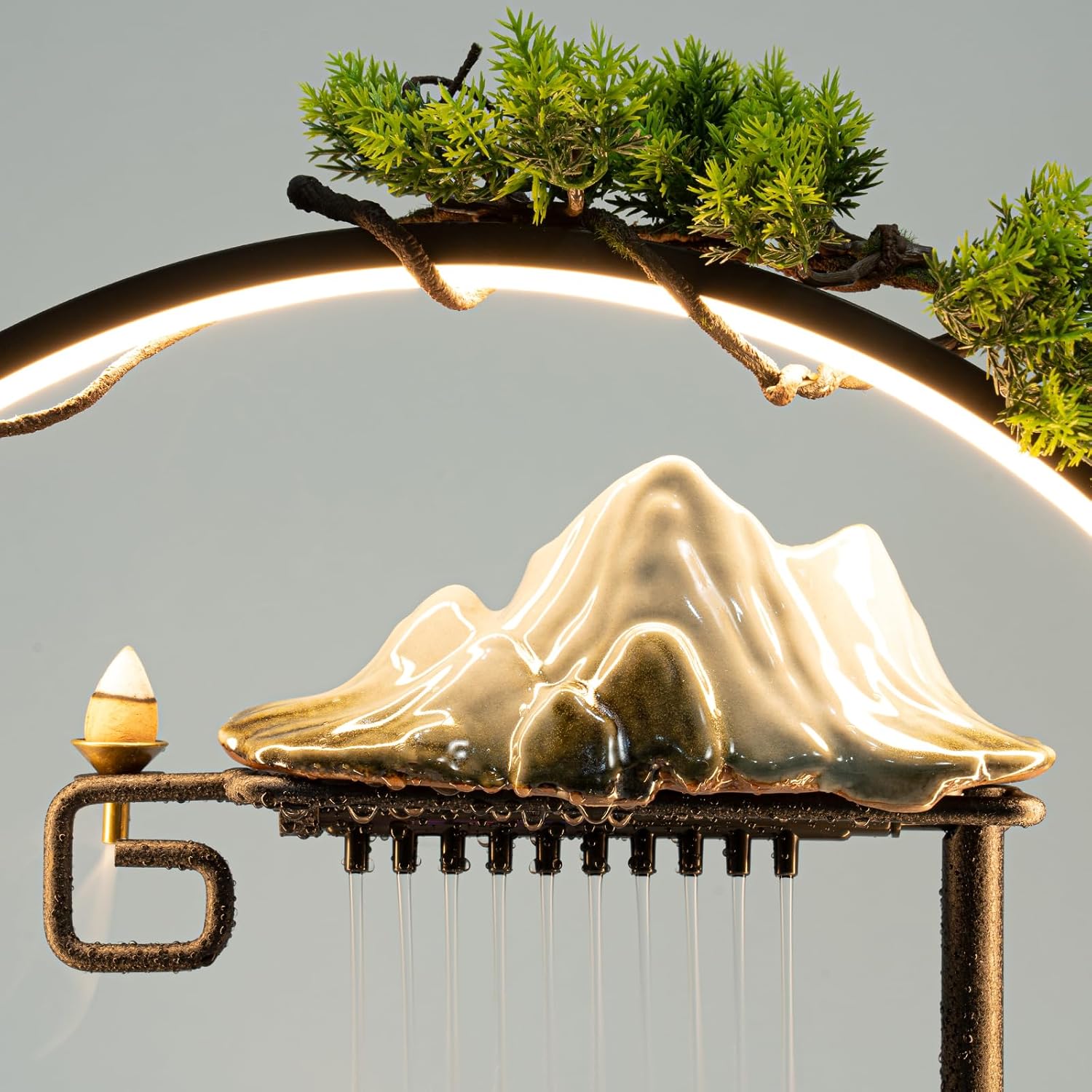 Tabletop Fountain with LED Lights and Pine Tree Decor