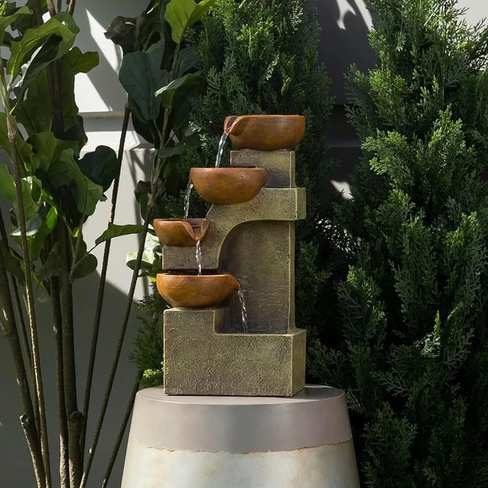 Indoor Outdoor Tabletop Tiered Waterfall Pots with Stone Look
