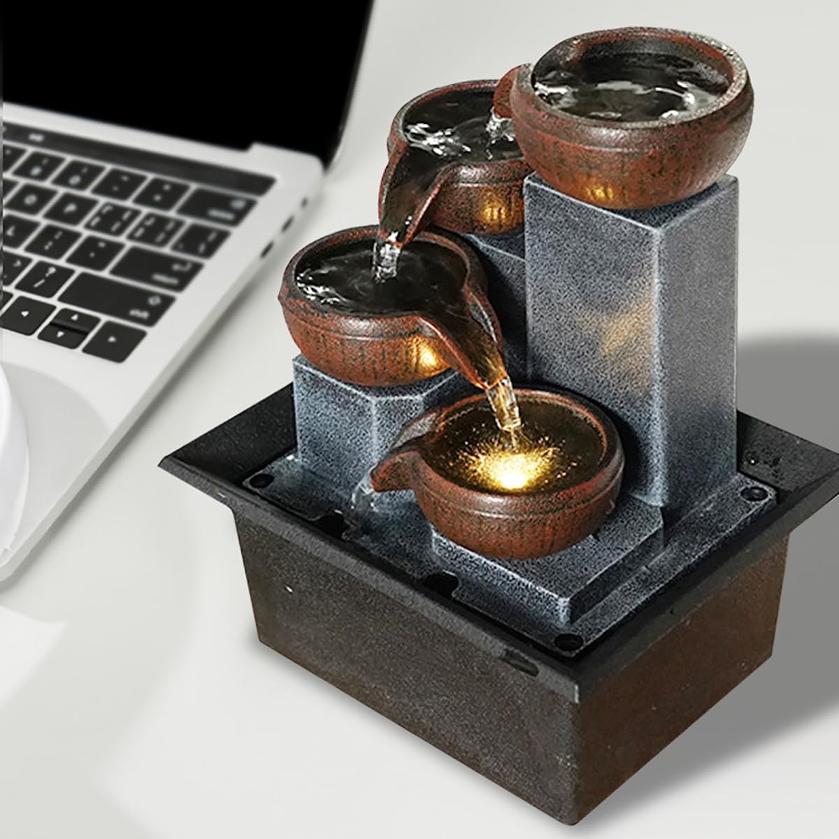 Bocnity 4 Tier Tabletop Waterfall Fountain with LED Light
