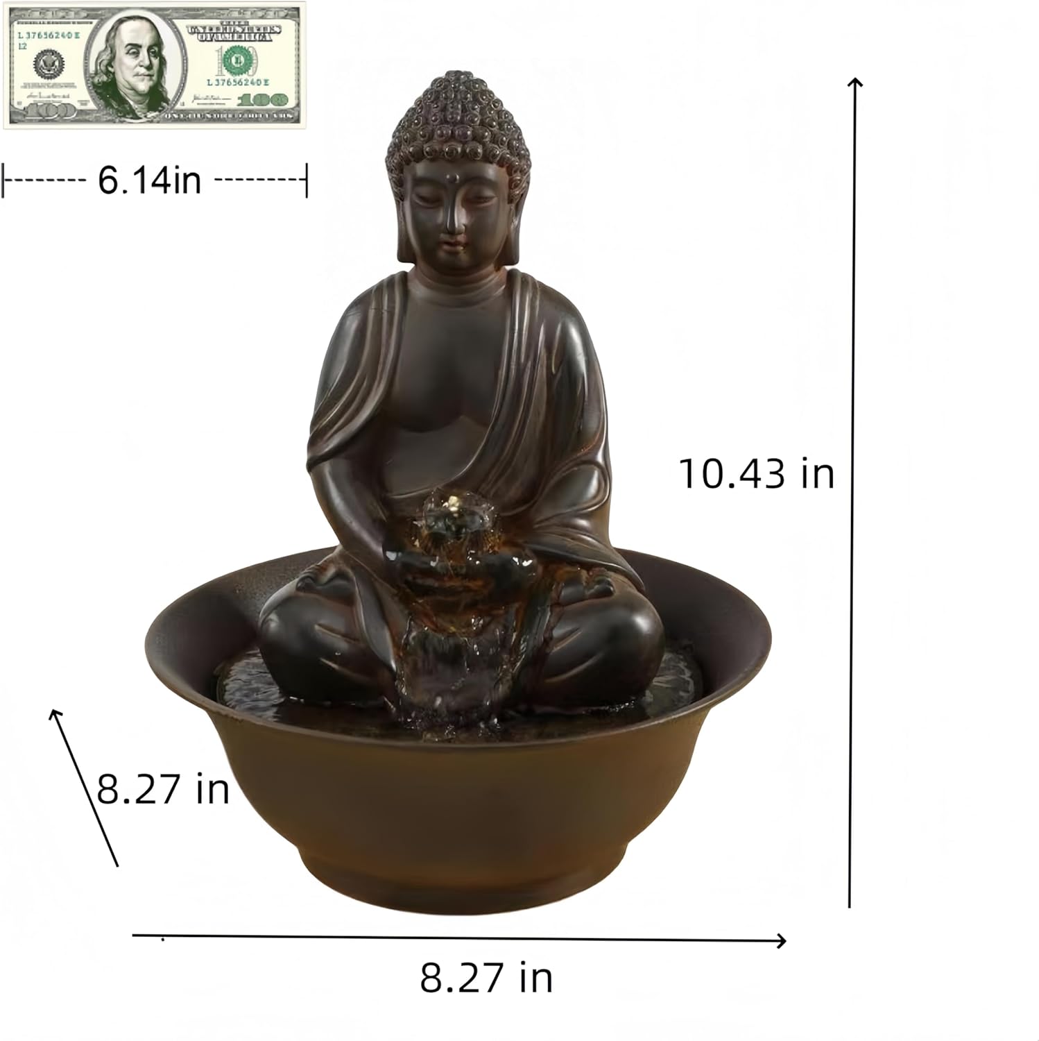 Fengshui Caishen Tabletop Water Fountain - Dark Brown