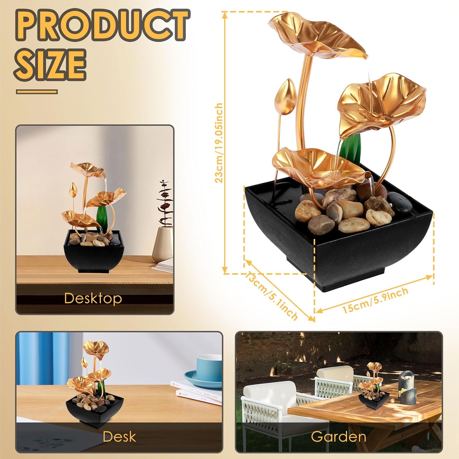 Mini USB Powered Tabletop Waterfall Fountain for Relaxation and Meditation