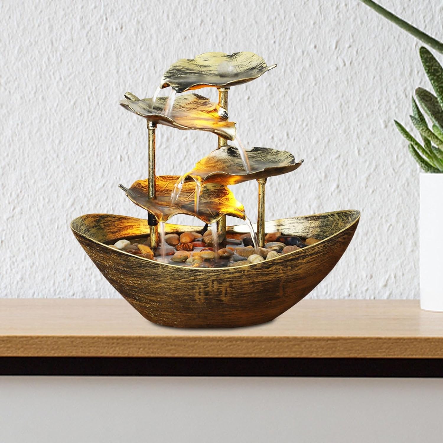 Tabletop Waterfall Fountain - 4 Tier with USB Pump and LED Lights