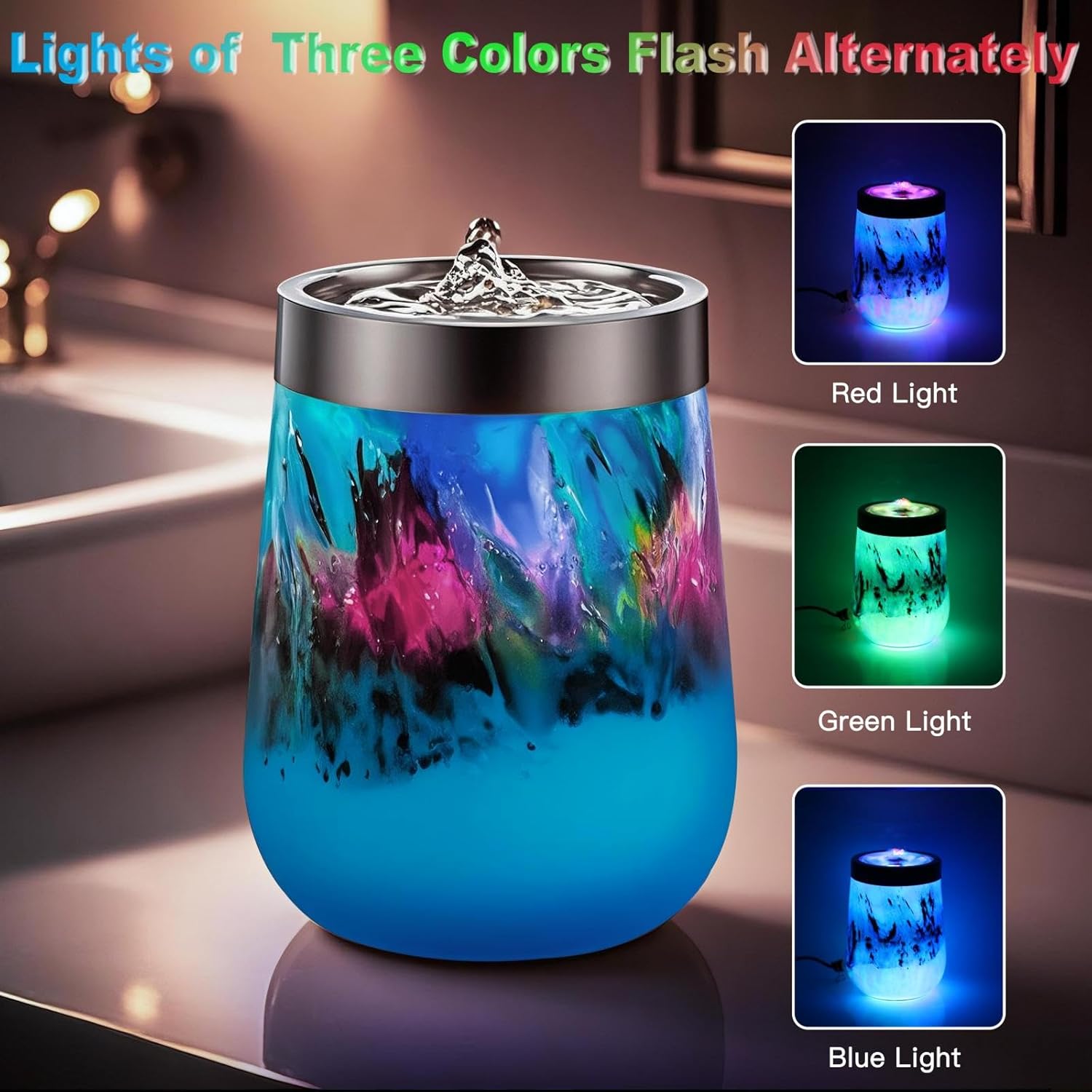 Voreen Handblown Glass Tabletop Fountain with Color Changing Glow