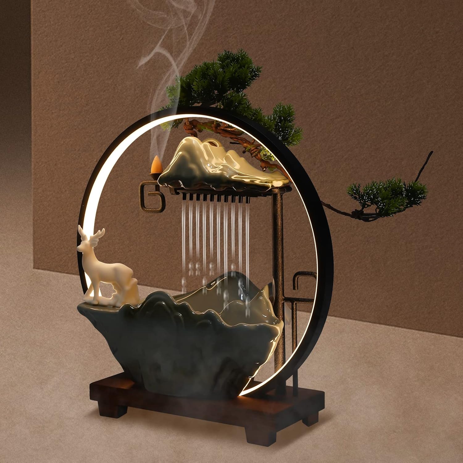 Hanmorfarbi Tabletop Fountain with LED Light Loop and Mist