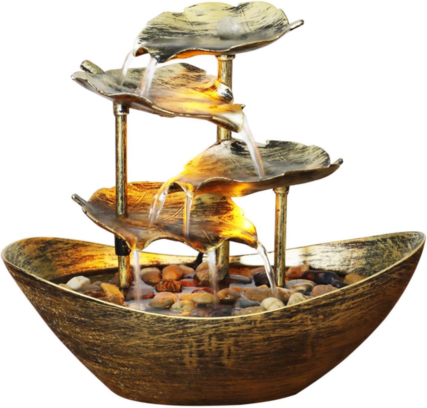 Tabletop Waterfall Fountain - 4 Tier with USB Pump and LED Lights