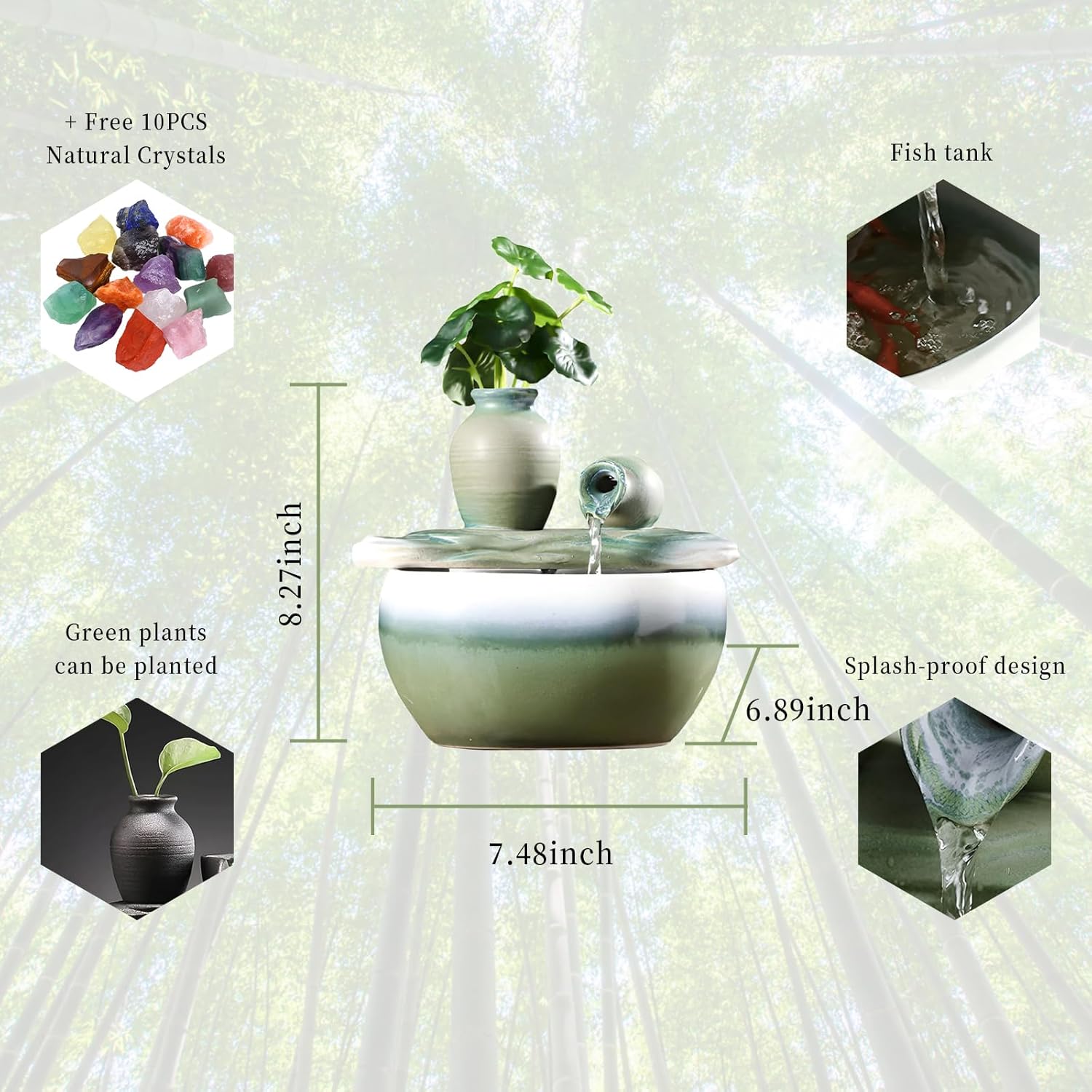 827 Inch Ceramic Tabletop Fountain with Free Crystals