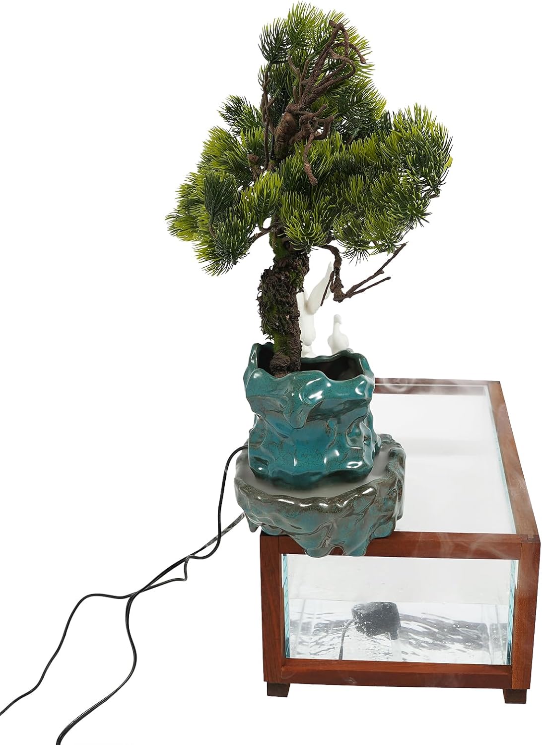 Elegant Tabletop Crane Water Fountain with LED and Fish Tank