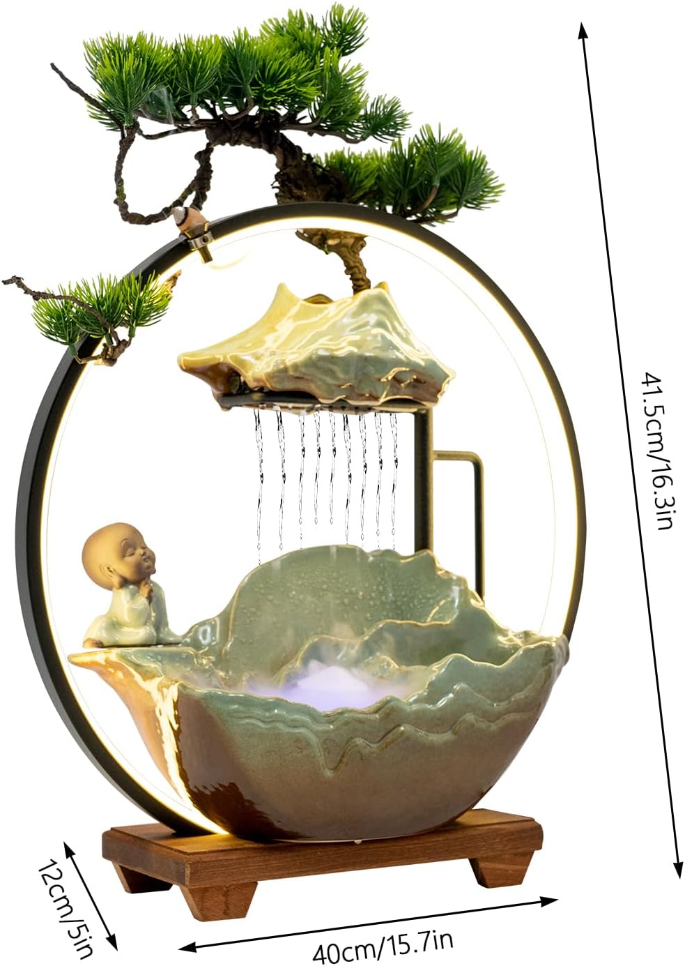 Elegant Tabletop Water Fountain with LED Light and Mist Function