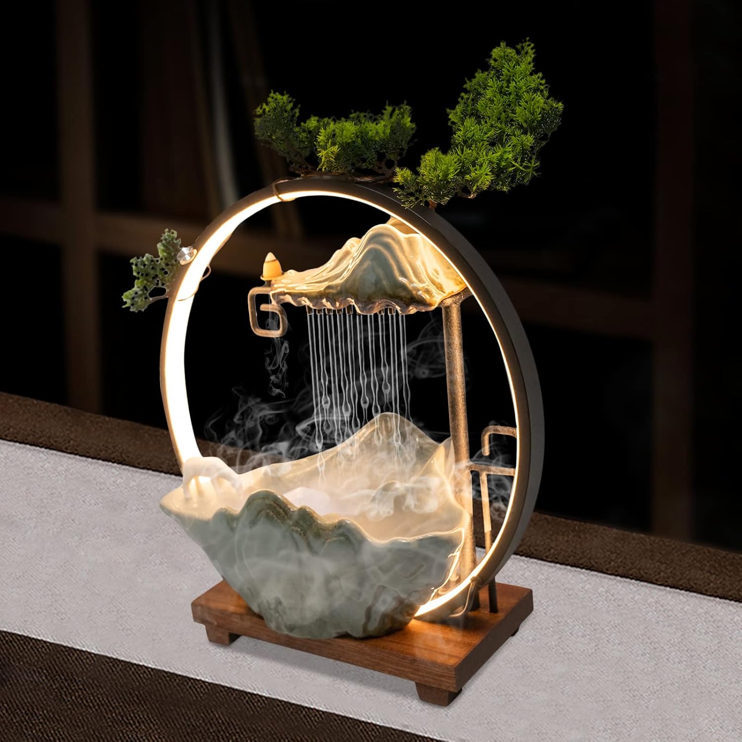 Headery Indoor Water Fountain with LED Light and Mist