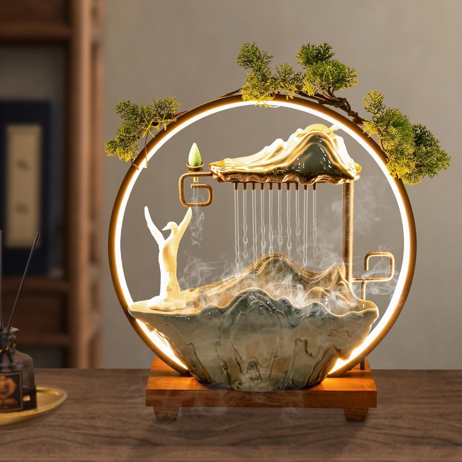 Indoor Waterfall Fountain with LED Lights and Pump