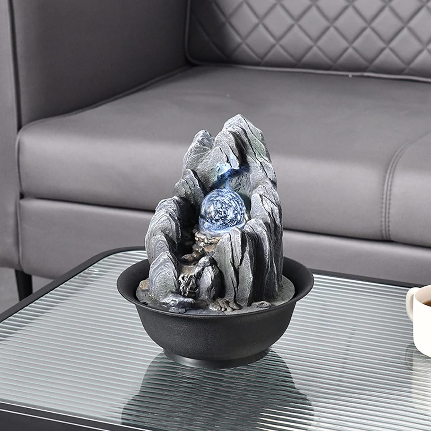 XRXwuf689 Desktop Water Fountain with Rotatable Ball for Zen Relaxation