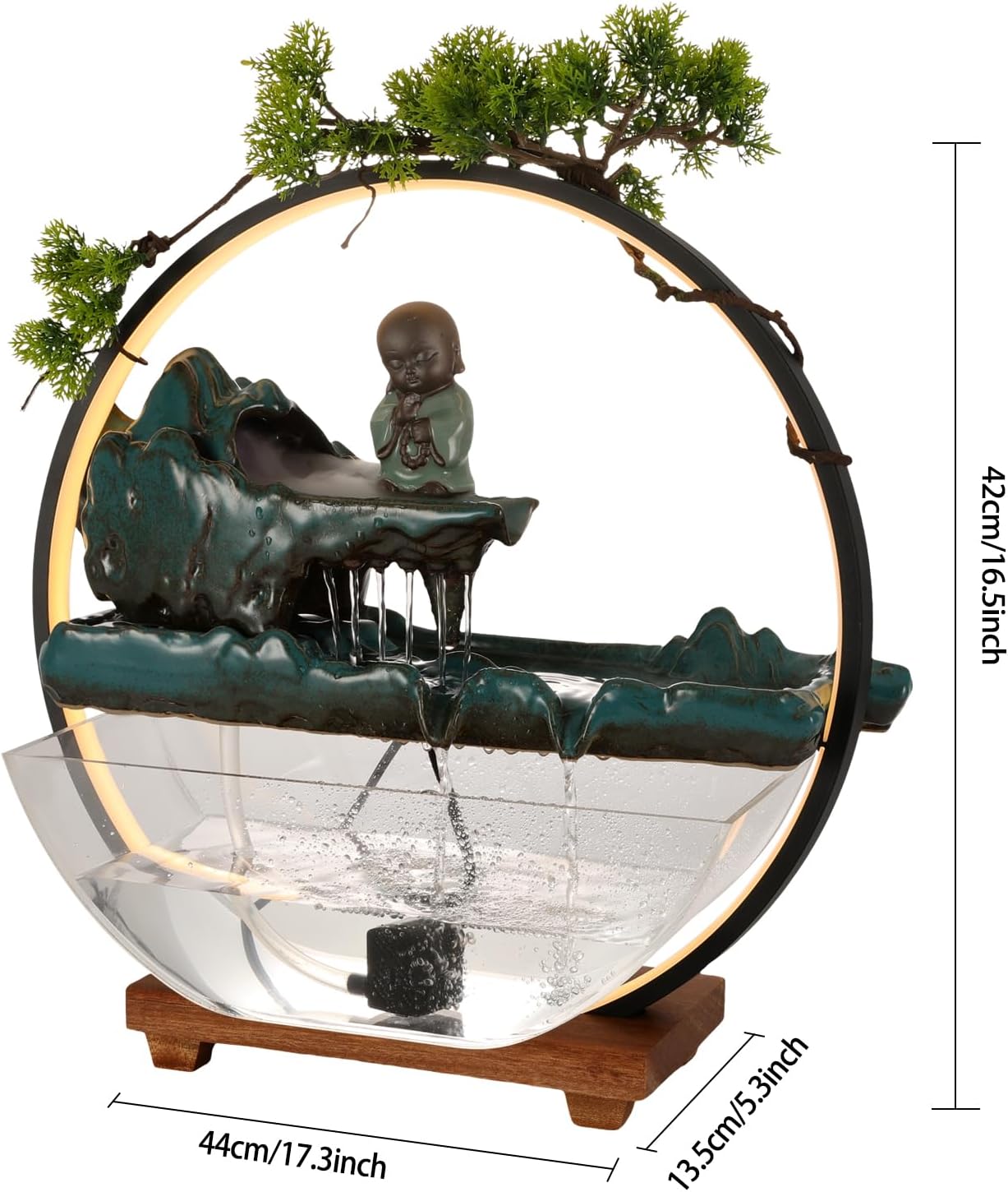 Crane Tabletop Water Fountain with LED Light for Meditation
