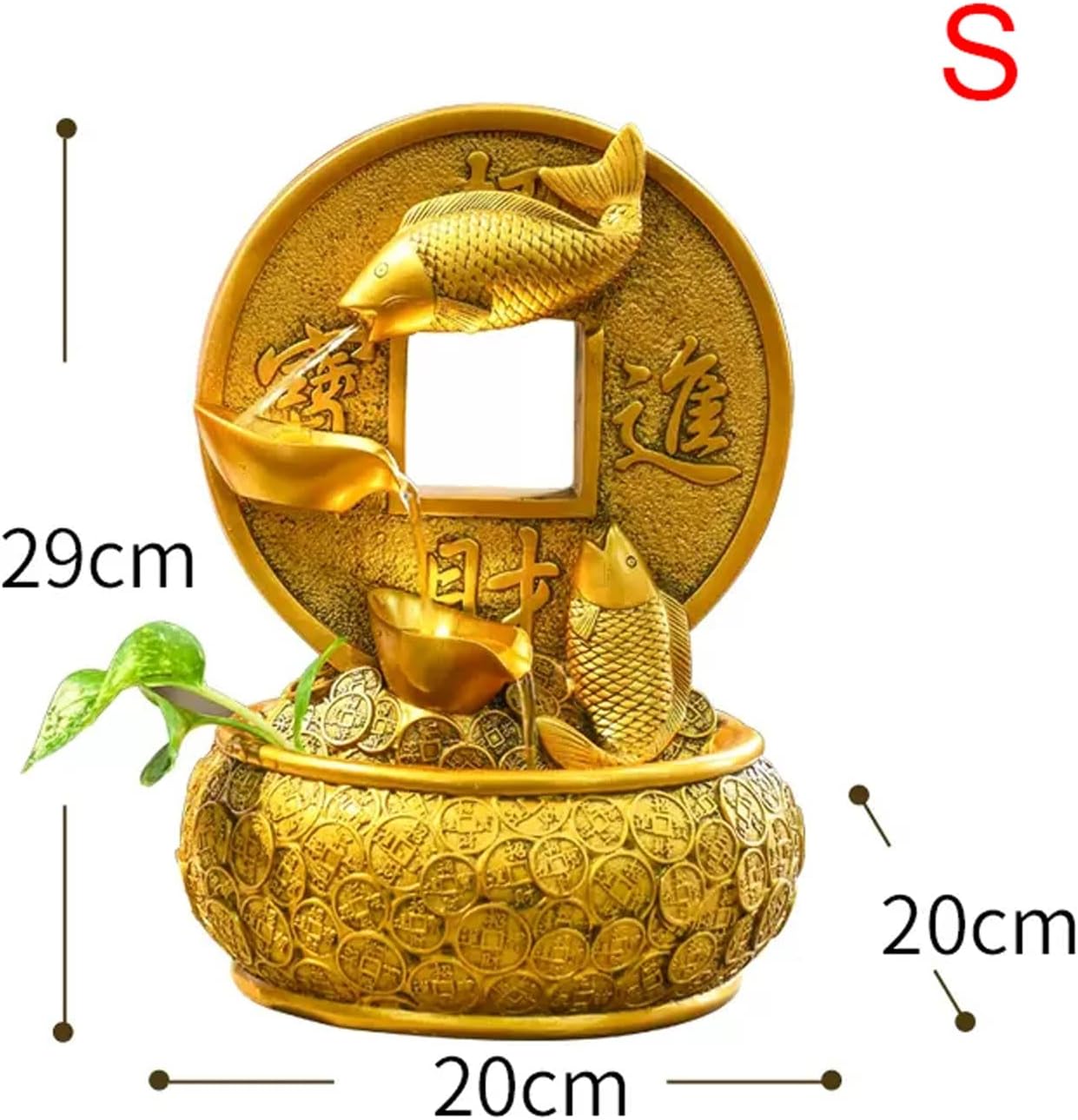 Golden Koi Tabletop Fountain with Light and Waterfall