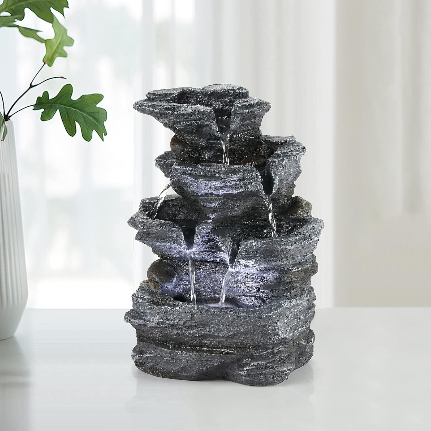 WicheMi Indoor Waterfall Fountain with LED Light 1