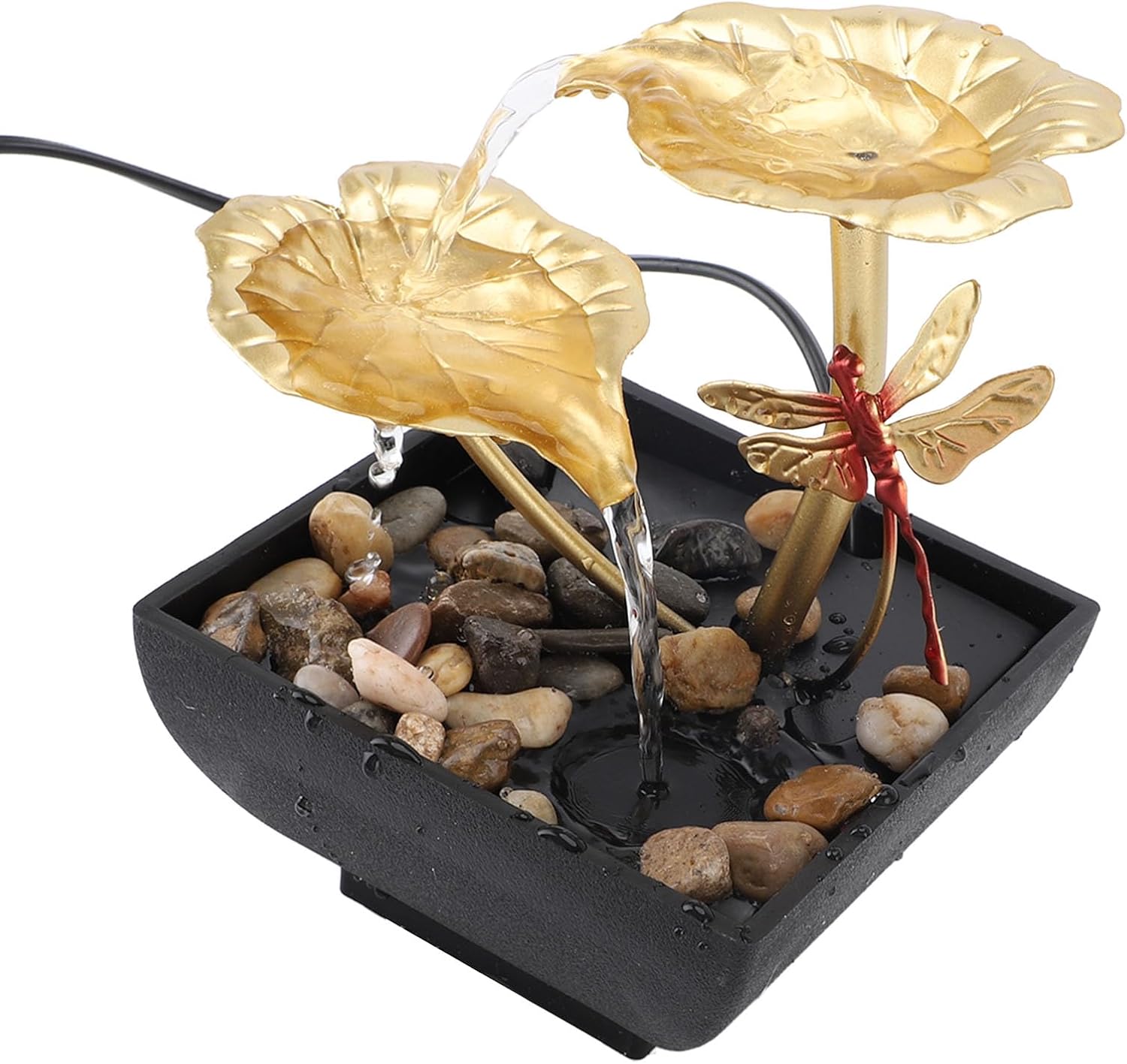 SASKATE Lotus Leaf Dragonfly Tabletop Fountain
