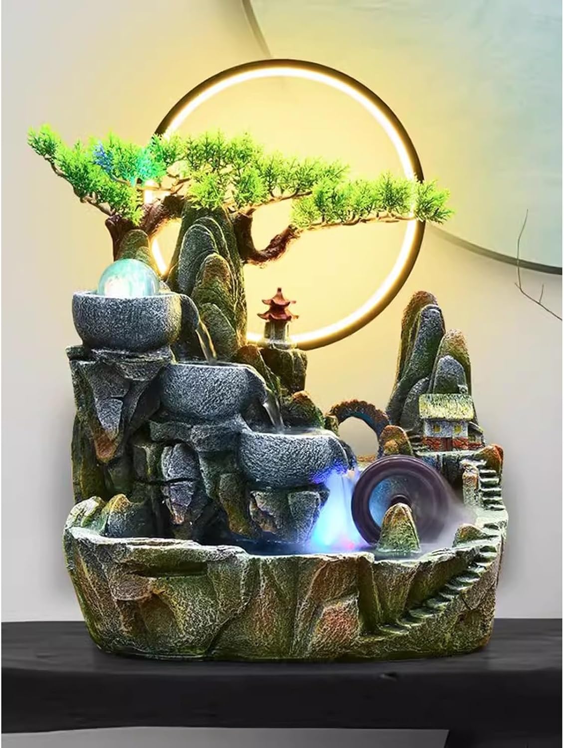 Indoor Fountain with LED Light and Simulated Waterfall