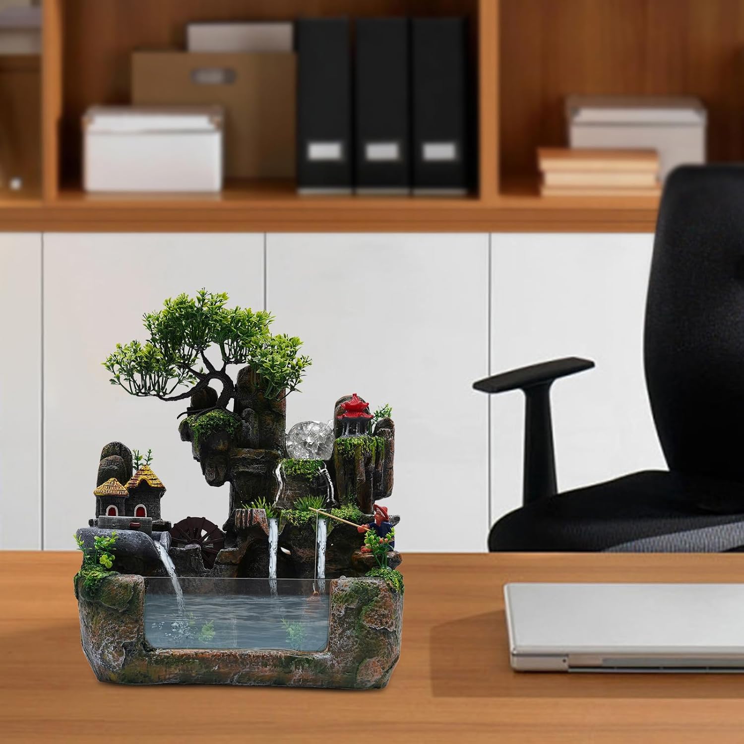 Tabletop Fountain Ornament with LED Lights and Fish Tank