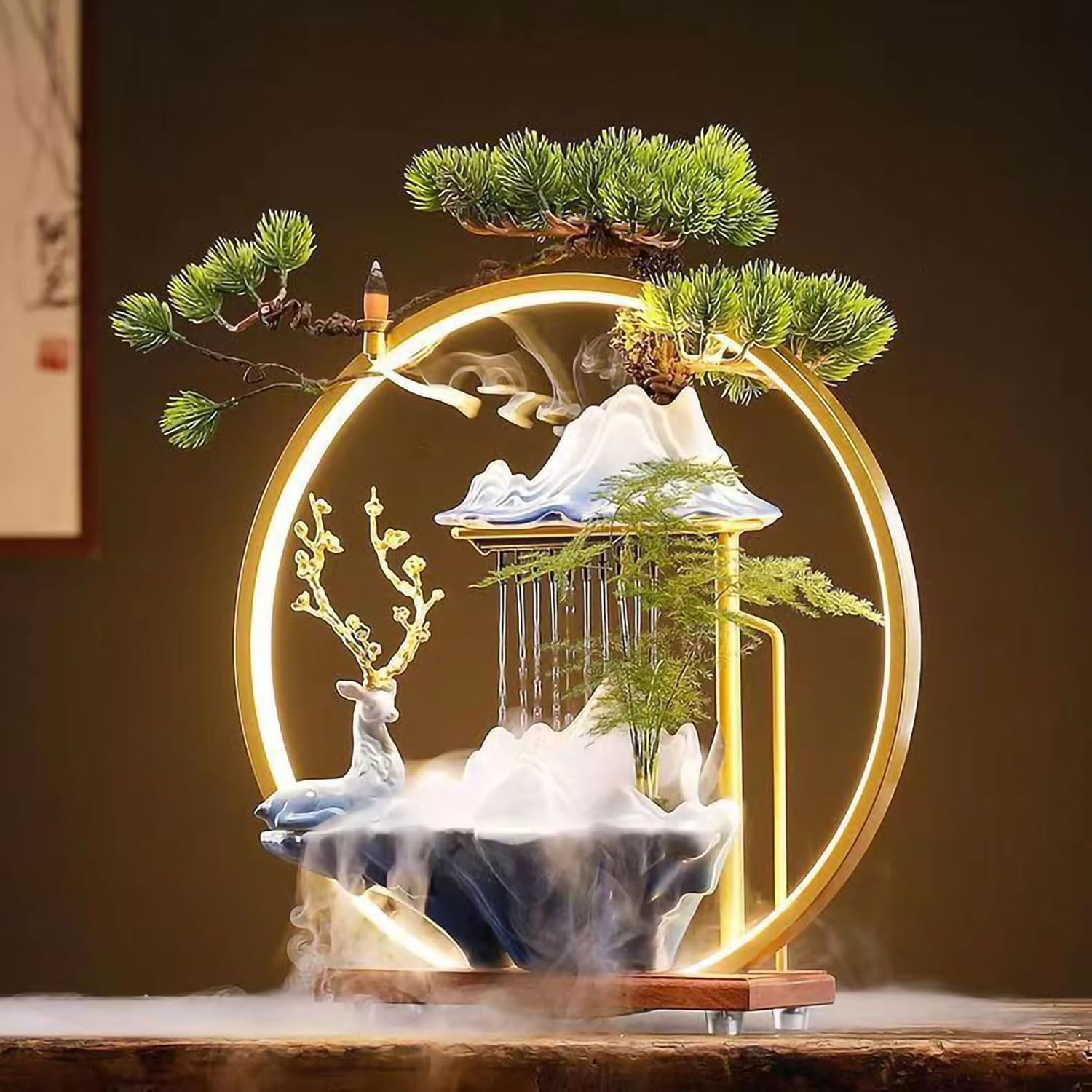 Zen Indoor Waterfall Fountain with Mist and LED Light