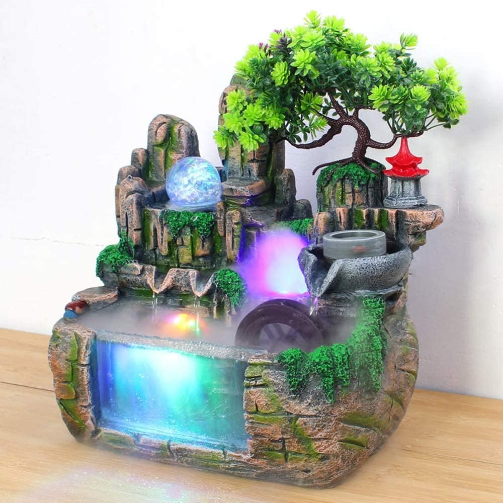 Indoor Relaxation Desktop Fountain with Rockery and Crystal Light