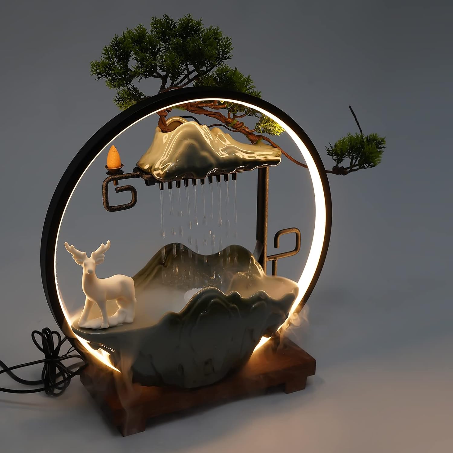 Hanmorfarbi Tabletop Fountain with LED Light Loop and Mist