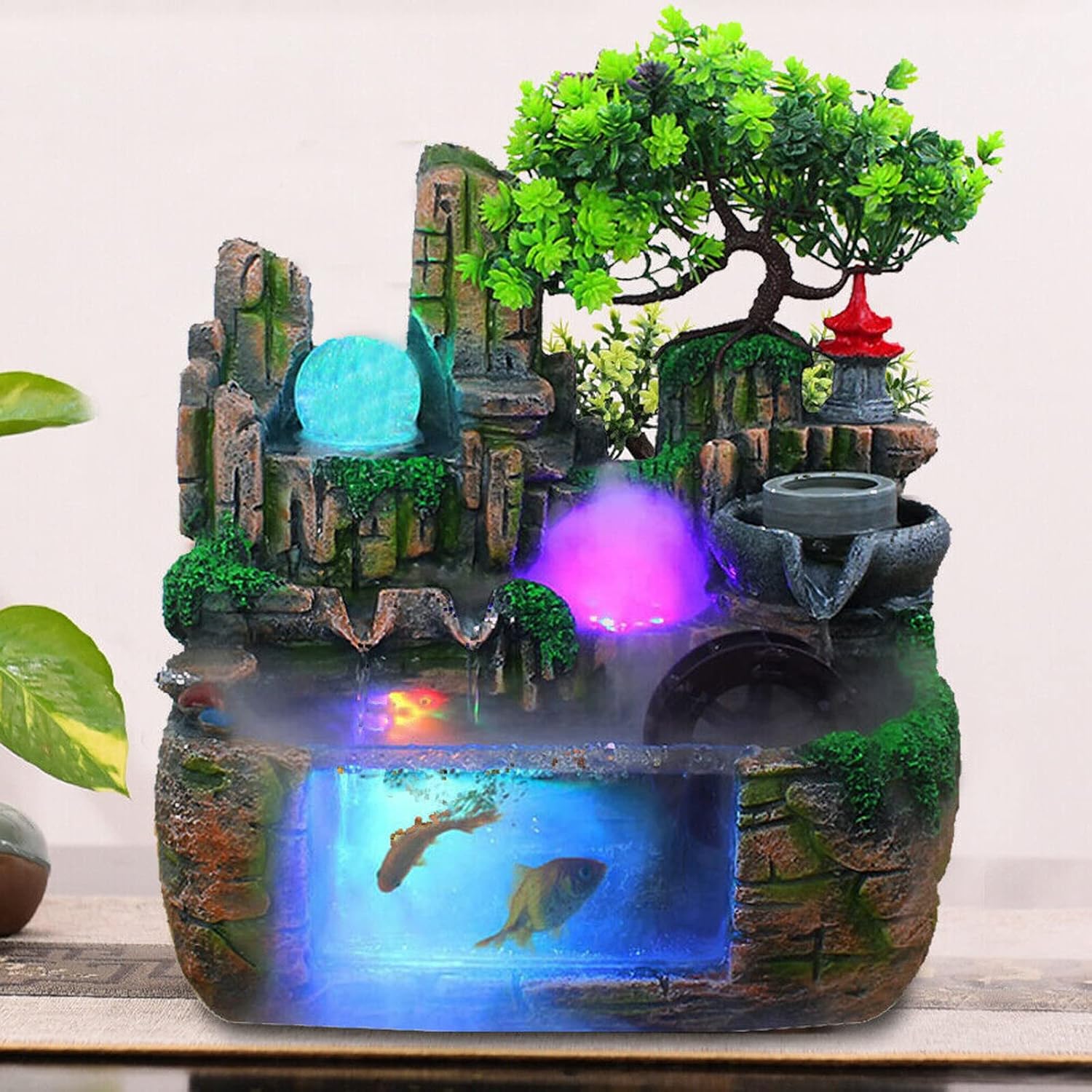 Tabletop Fountain with Rockery Goldfish and Light