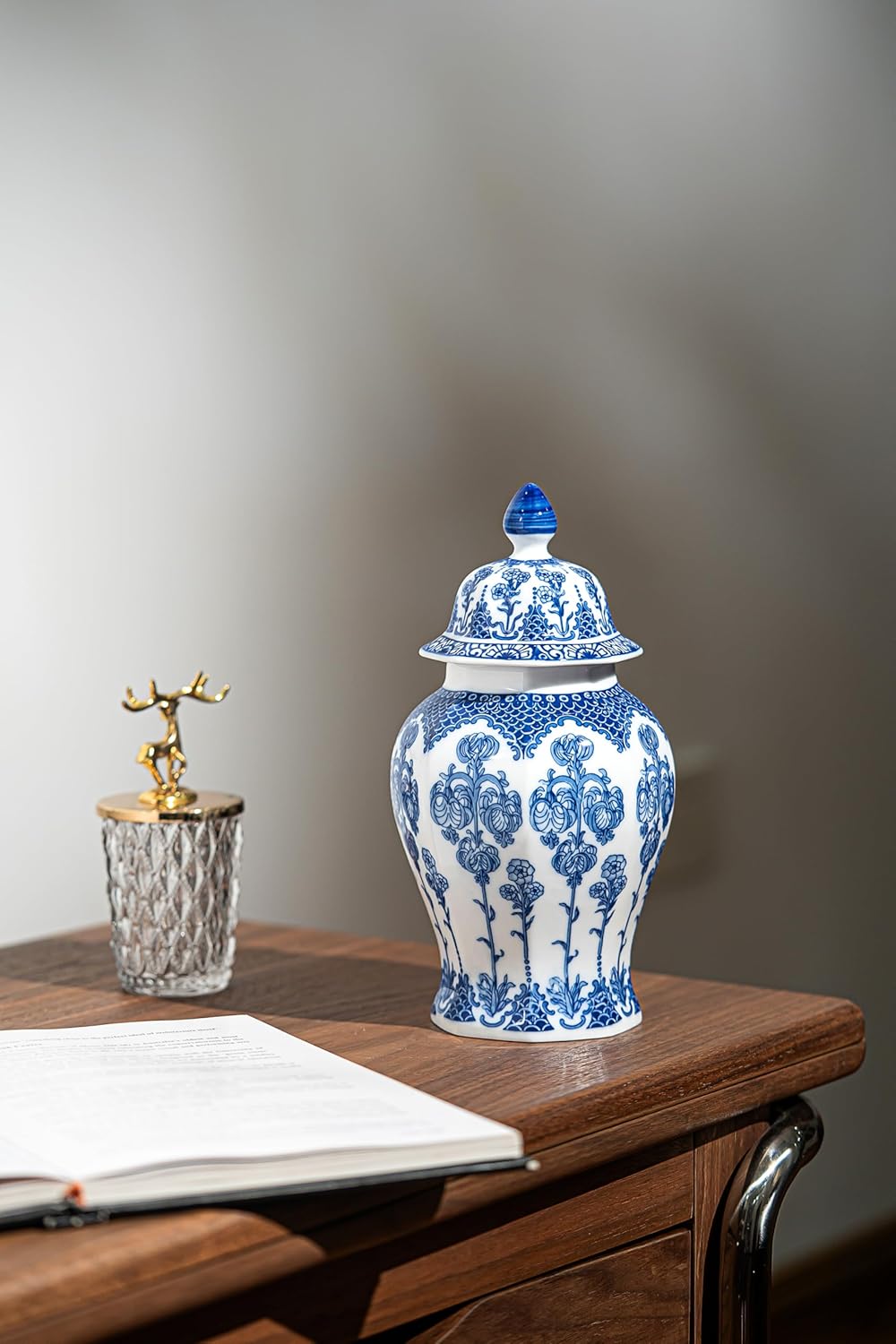 Blue and White Ginger Jar 10 Inch Ceramic Decor