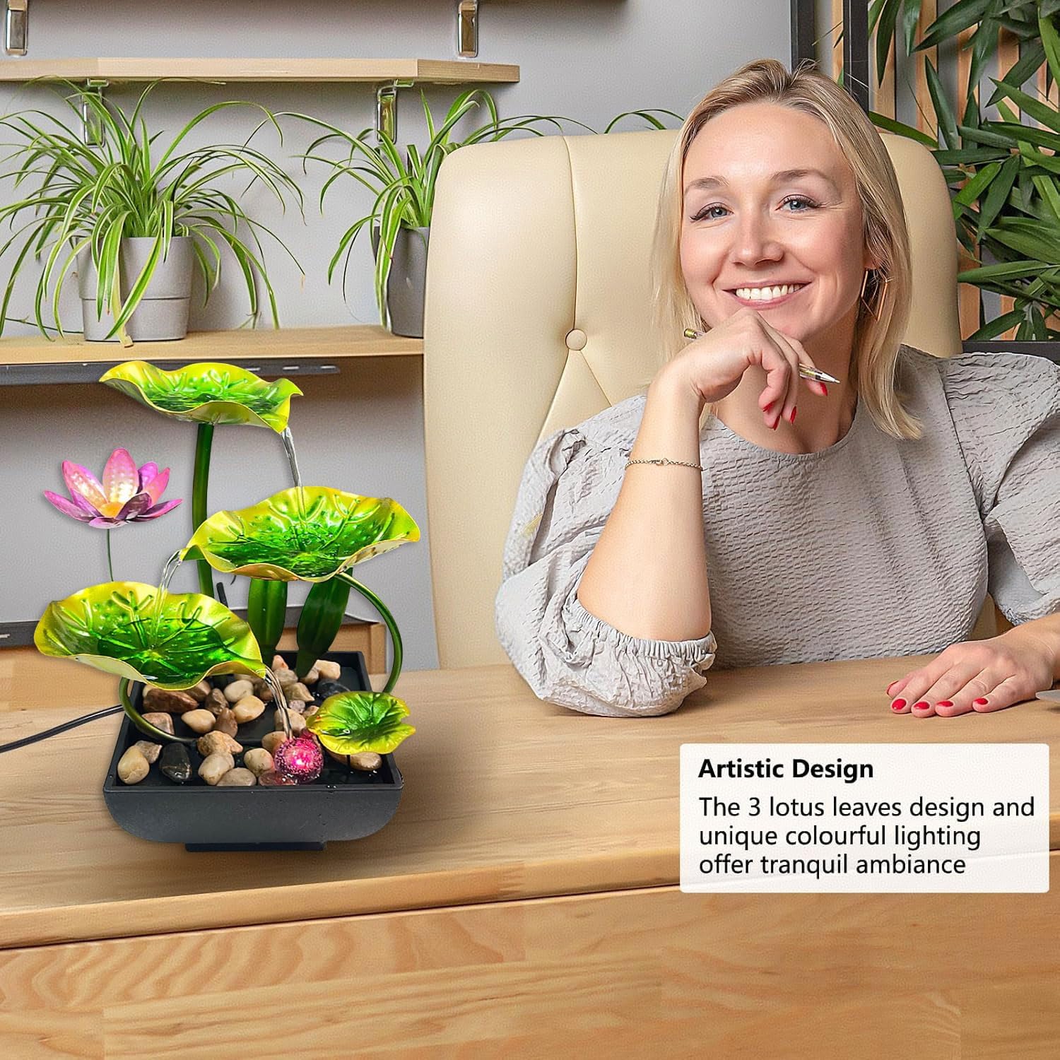 Bocnity Tabletop Waterfall Fountain with Lotus Design