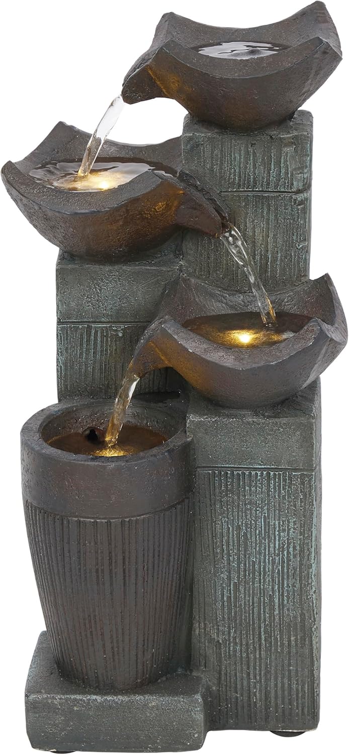 Alpine Corporation TZL414 14 Inch 4 Tier Bowls Fountain with LED Lights