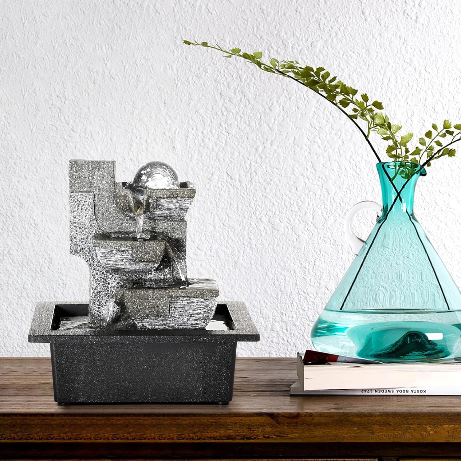 Dyna-Living Indoor Tabletop Water Fountain with LED Lights