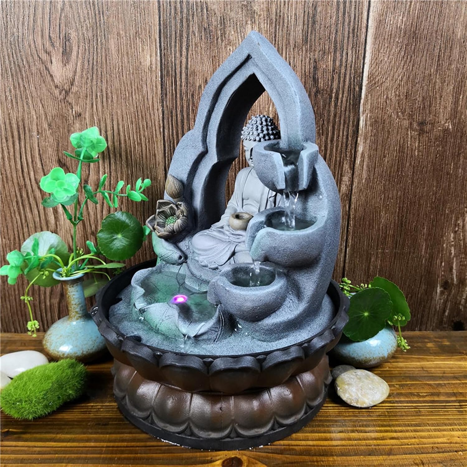 Indoor Sitting Buddha Tabletop Fountain - Zen Meditation Water Feature for Home Office Living Room Bedroom Decor