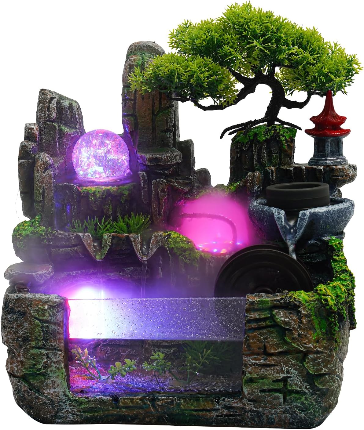 Waterfall Fountain Tabletop with LED Light and Atomizing Effect