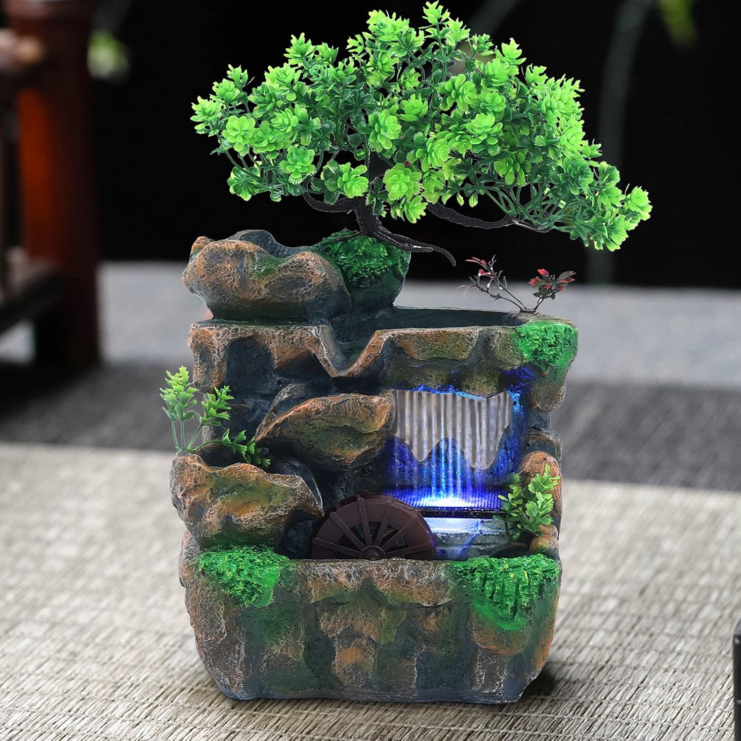 Xuthusman Indoor Mini Rock Waterfall Fountain with LED Lights