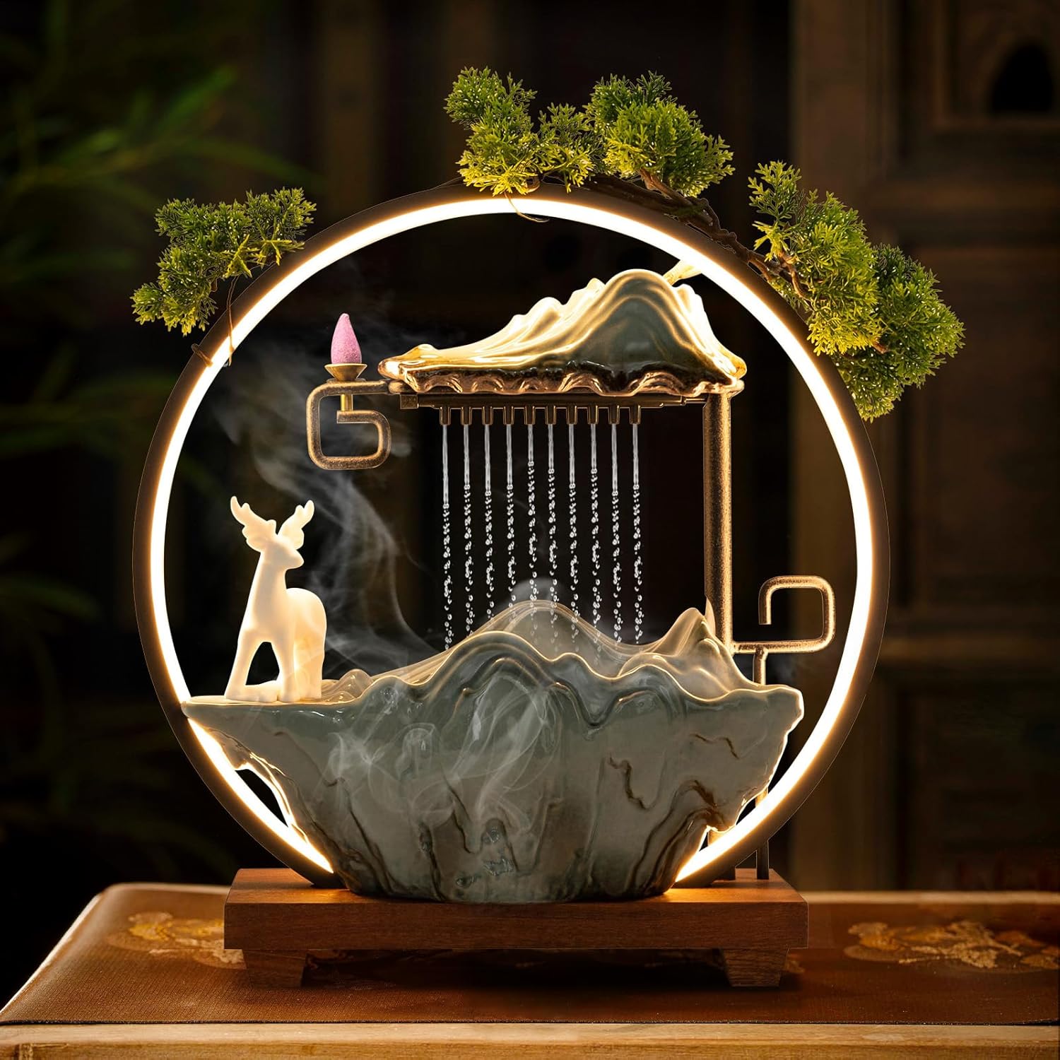 Tabletop Water Fountain with LED Light and Pump