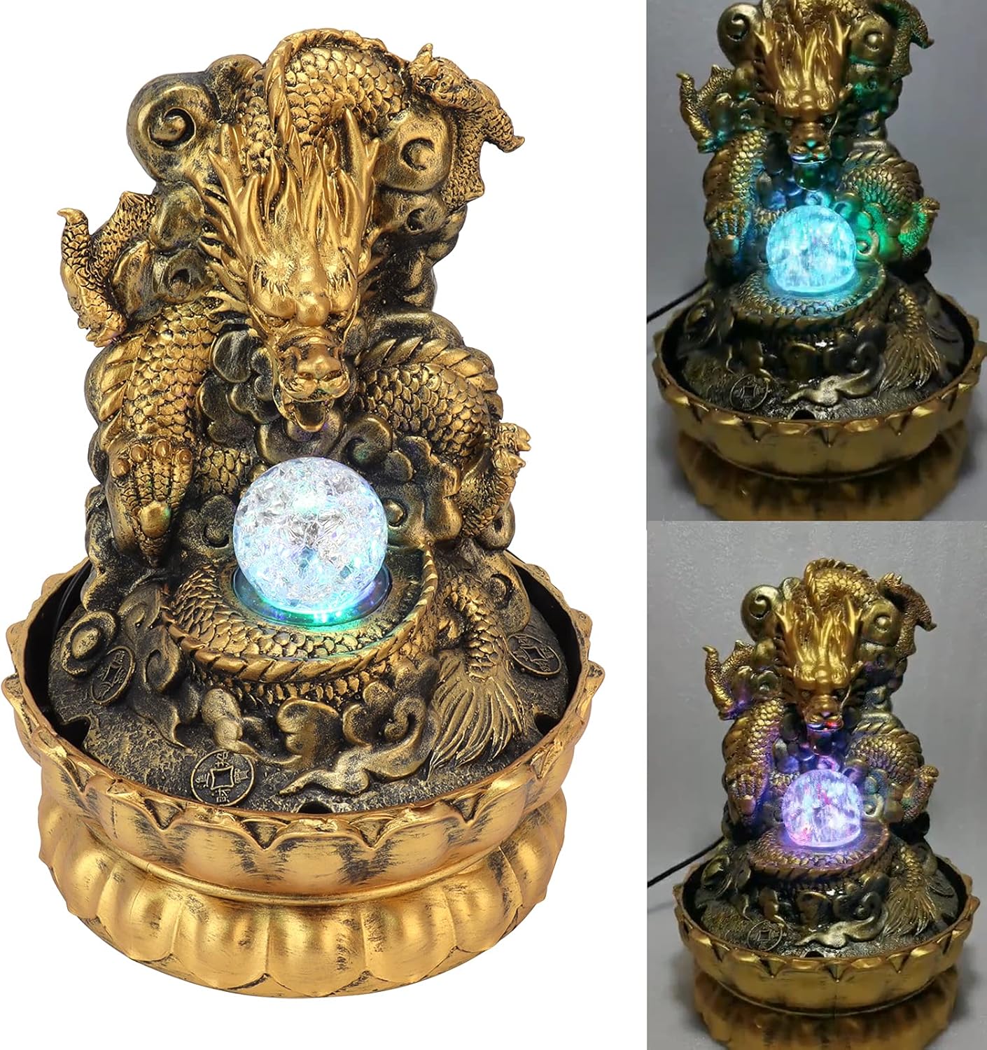 FOKH Tabletop Fountain with LED Light and Waterfall Sound