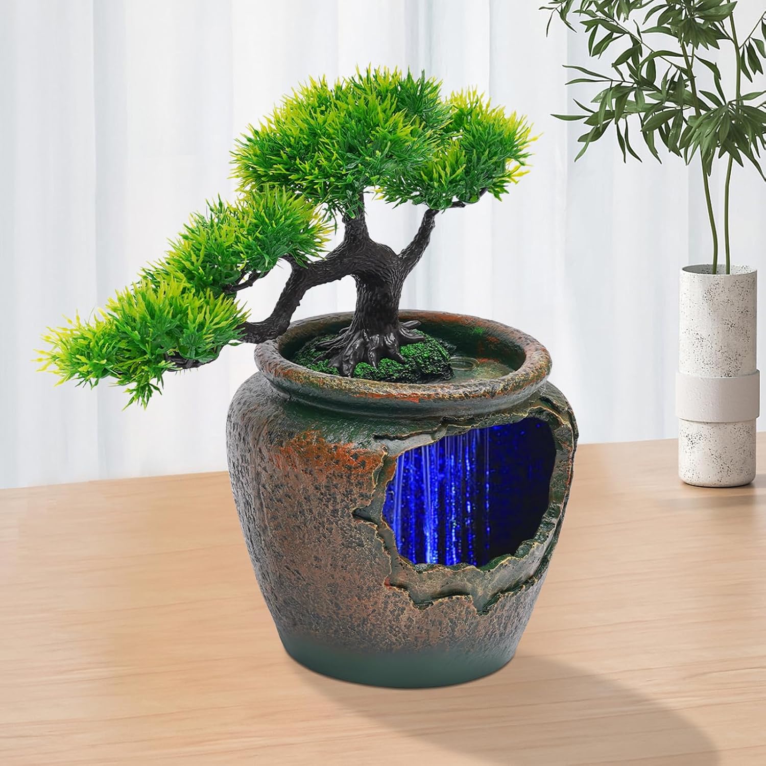 LED Decor Water Fountain Tabletop Indoor Rockery Goldfish Waterfall