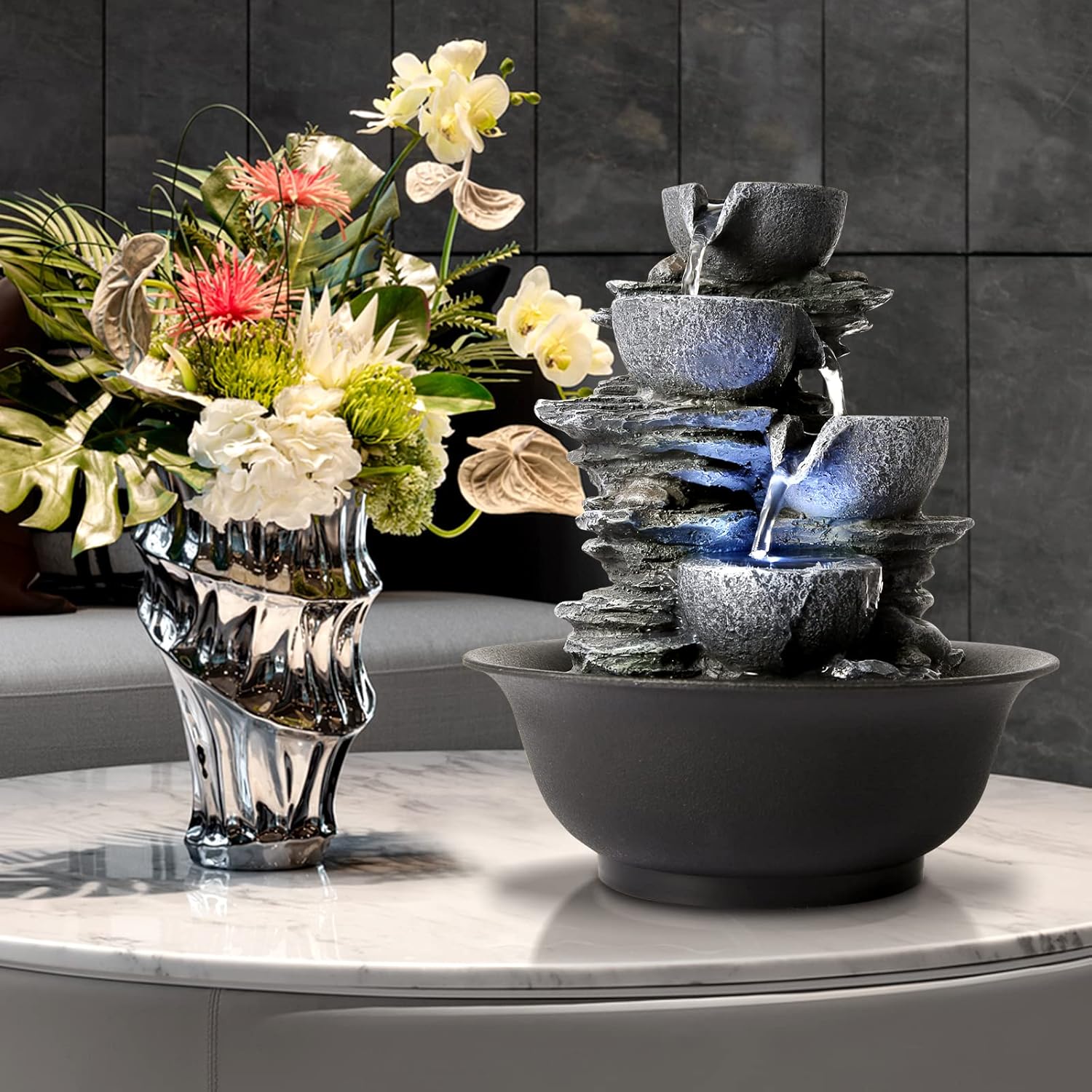WICHEMI Indoor Waterfall Fountain with LED Light