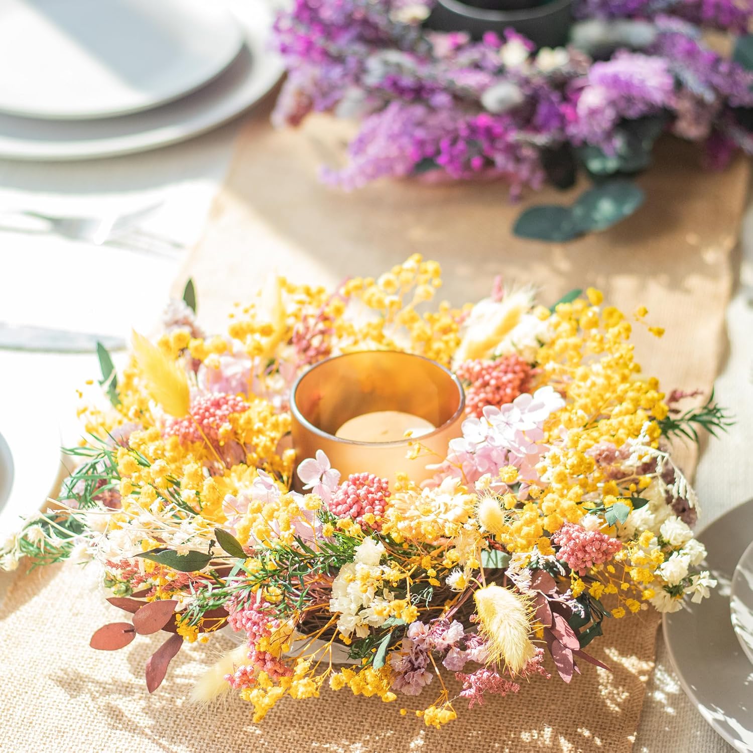 KI Store Natural Dried Flowers Wreath 10 Inch Table Centerpiece