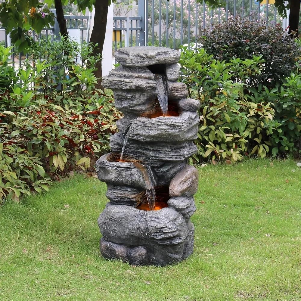 Outdoor Cascading Bowls LED Water Fountain for Garden and Porch