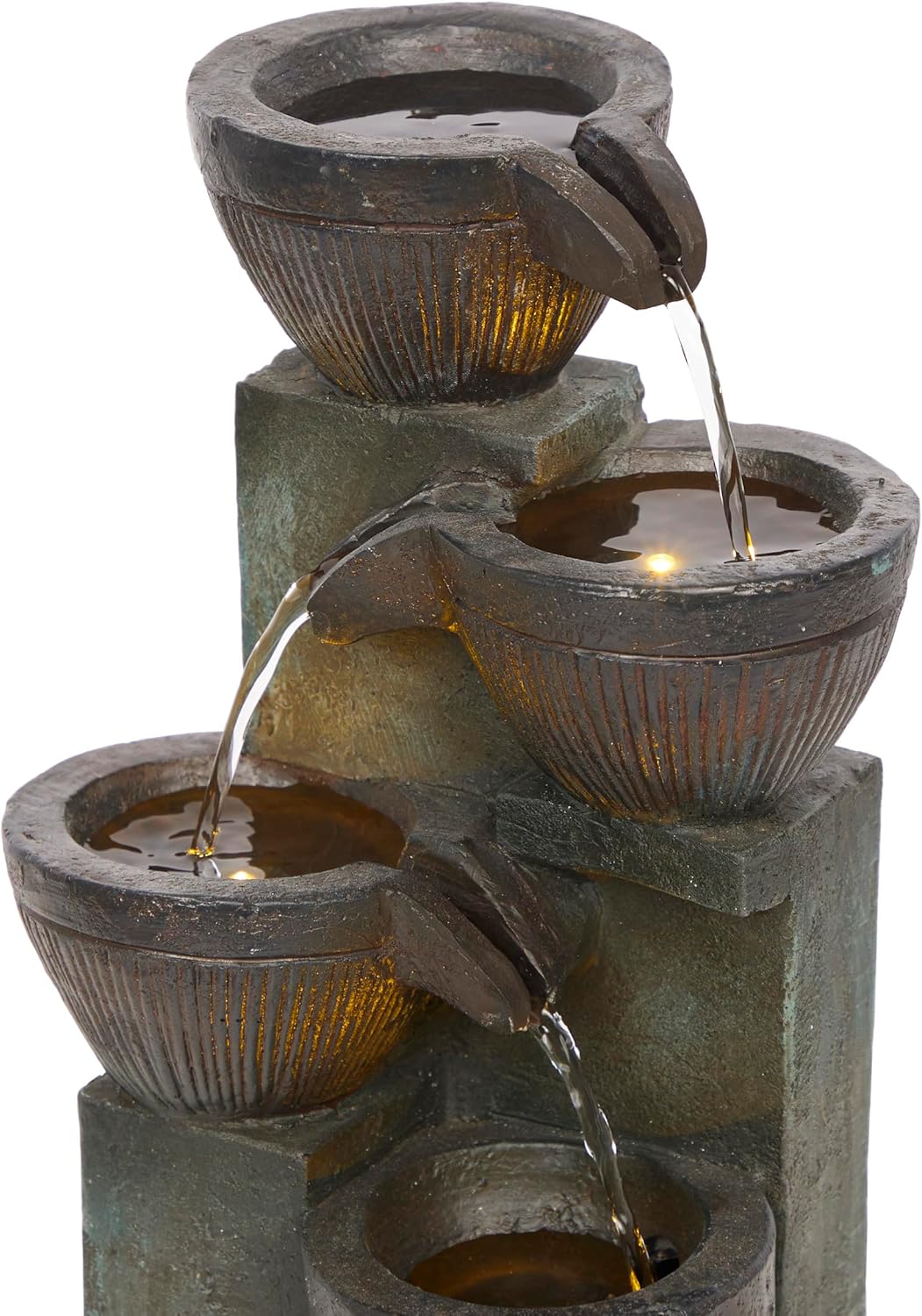 Alpine Corporation 14 Inch Stoned Jar Water Fountain with LED Lights