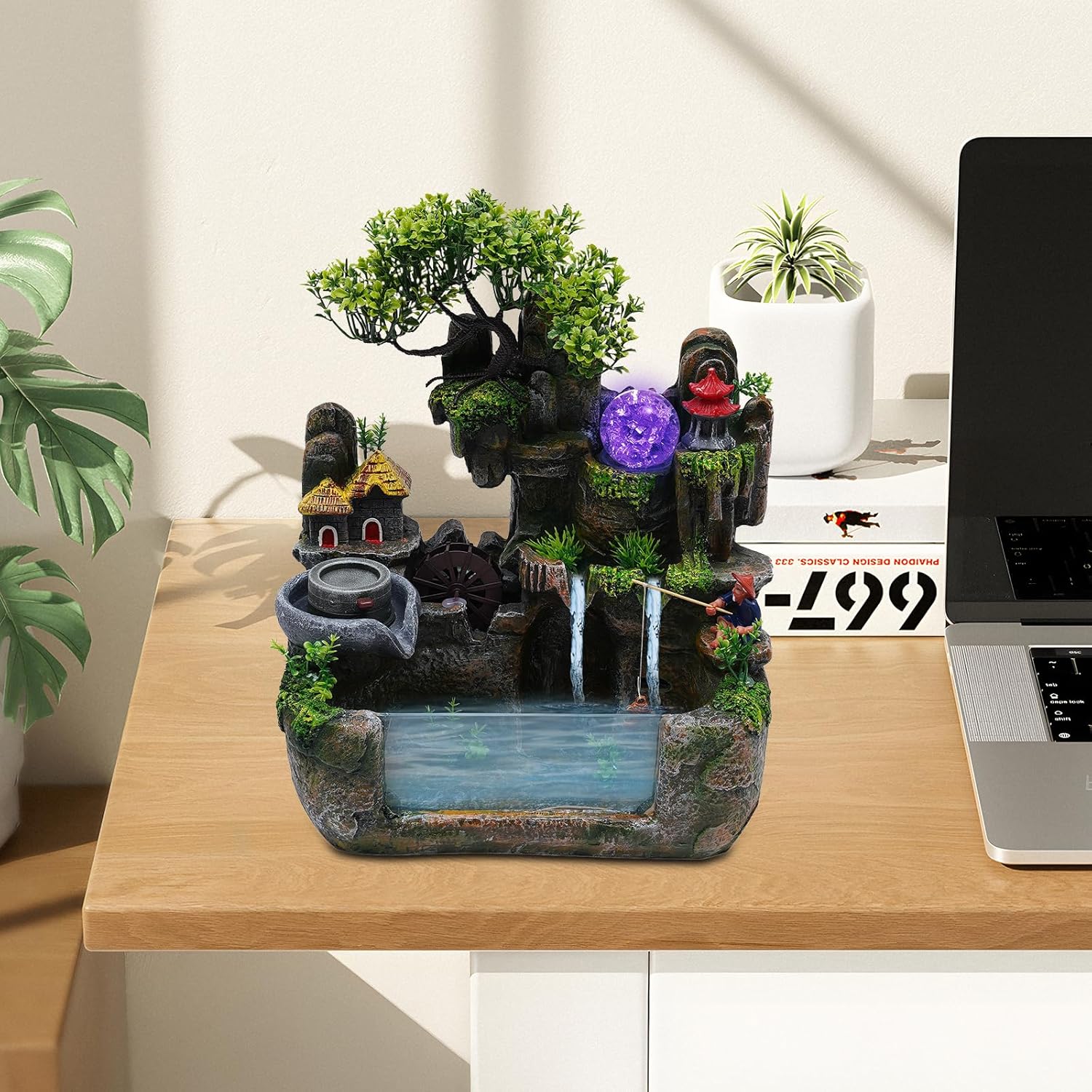 HIYTCU Indoor Waterfall Fountain for Home Office Bedroom Decor