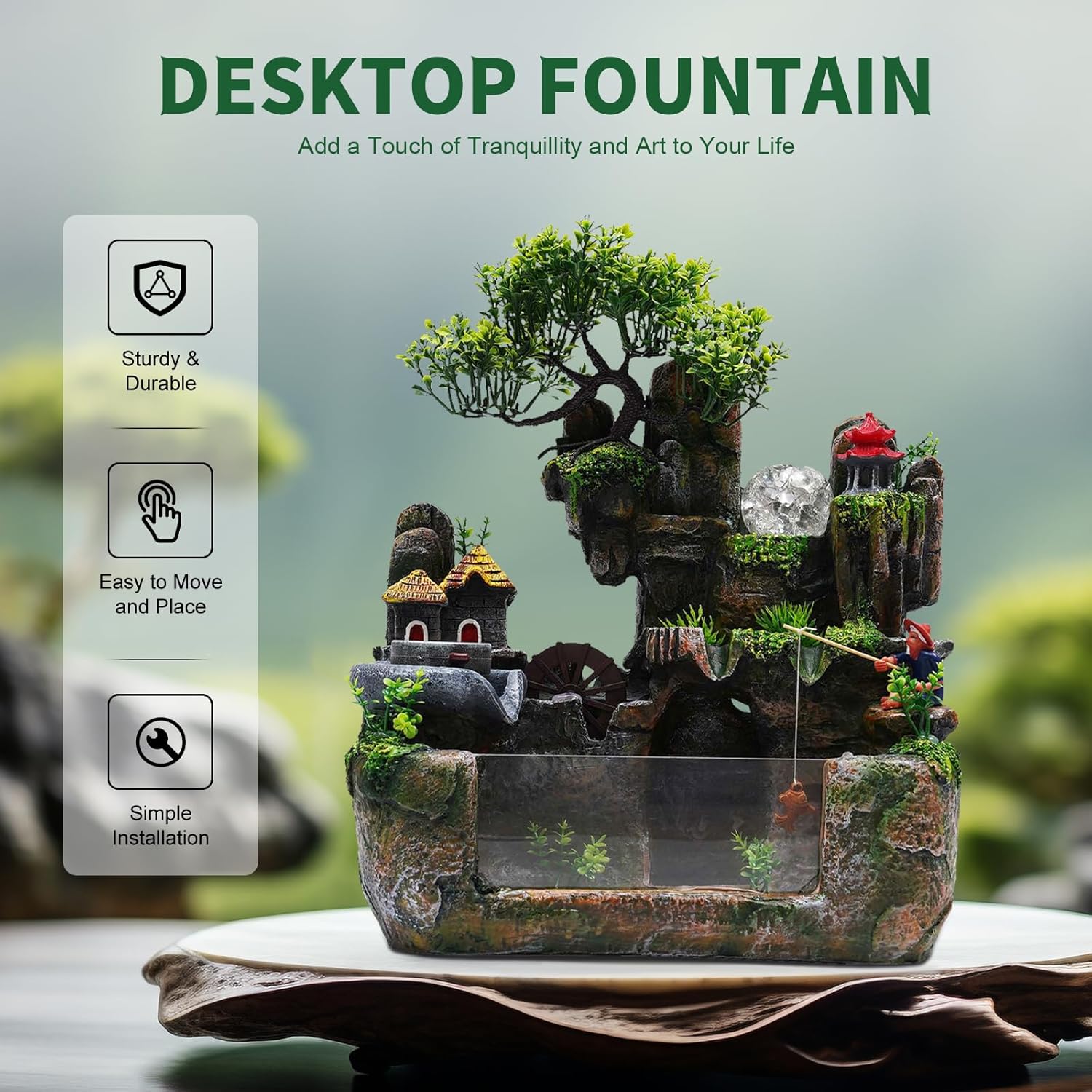 Tabletop Water Fountain with LED Light and Mist