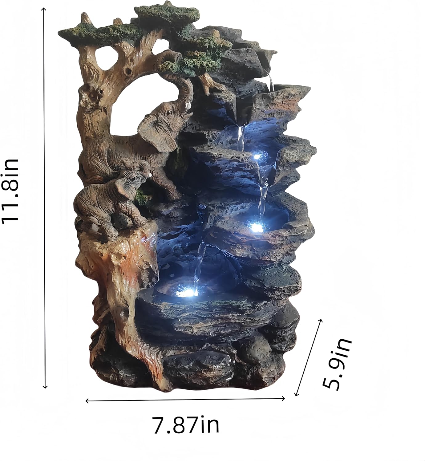LithosKryos Water Fountain with Elephant Sculpture LED Light