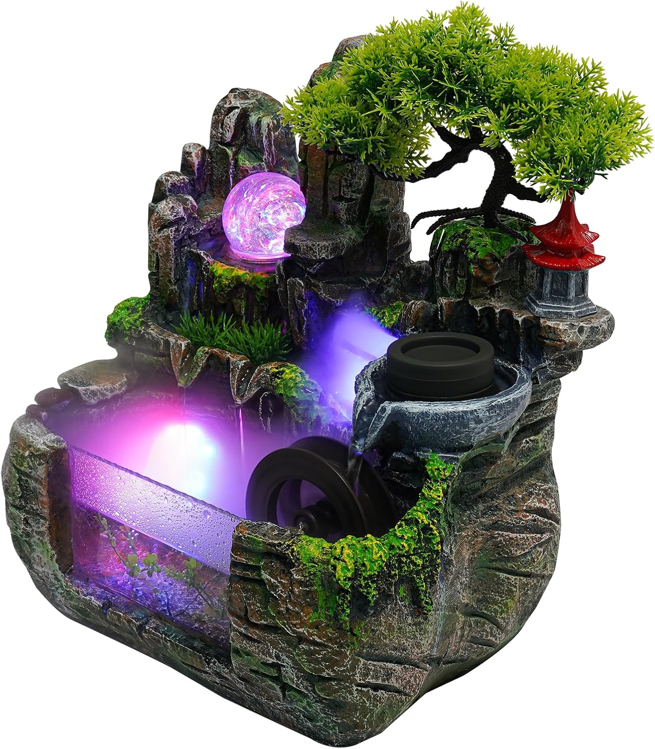 Indoor Water Fountain with LED Light and Humidifier for Home Office Bedroom Decor